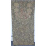 An 18th/19thC wool tapestry with figural decoration of two figures in a garden, animals and flowers,