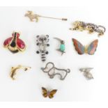 Butler and Wilson brooch, enamel brooches, jockey pin, etc