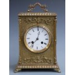Achille Brocot late 19th / early 20th C brass mantel clock with cast and engraved decoration, the
