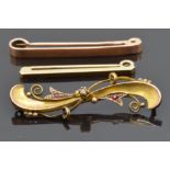 Two 9ct gold brooches and a 9ct gold brooch set with paste, 4.2g