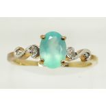 A 9ct gold ring set with an oval cut Paraiba opal and diamonds, 1.6g, size M