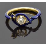 Georgian / Victorian ring in the form of a blue enamelled snake or serpent coiled around a central