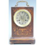 Leroy of Paris circa mid 19thC French mantel clock in rosewood case inlaid with floral and leaf