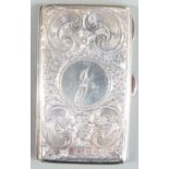 George Unite Edward VII hallmarked silver calling card case with green fitted interior and ivory
