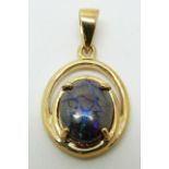 A 9ct gold pendant set with a 1.6ct boulder opal, 2g