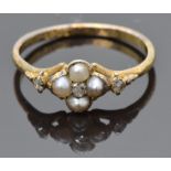 Victorian 18ct gold ring set with split pearls and rose cut diamonds, size N