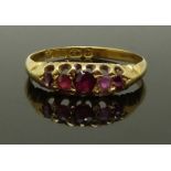 Victorian 18ct gold ring set with rubies, Birmingham 1876, size L, 2.00g