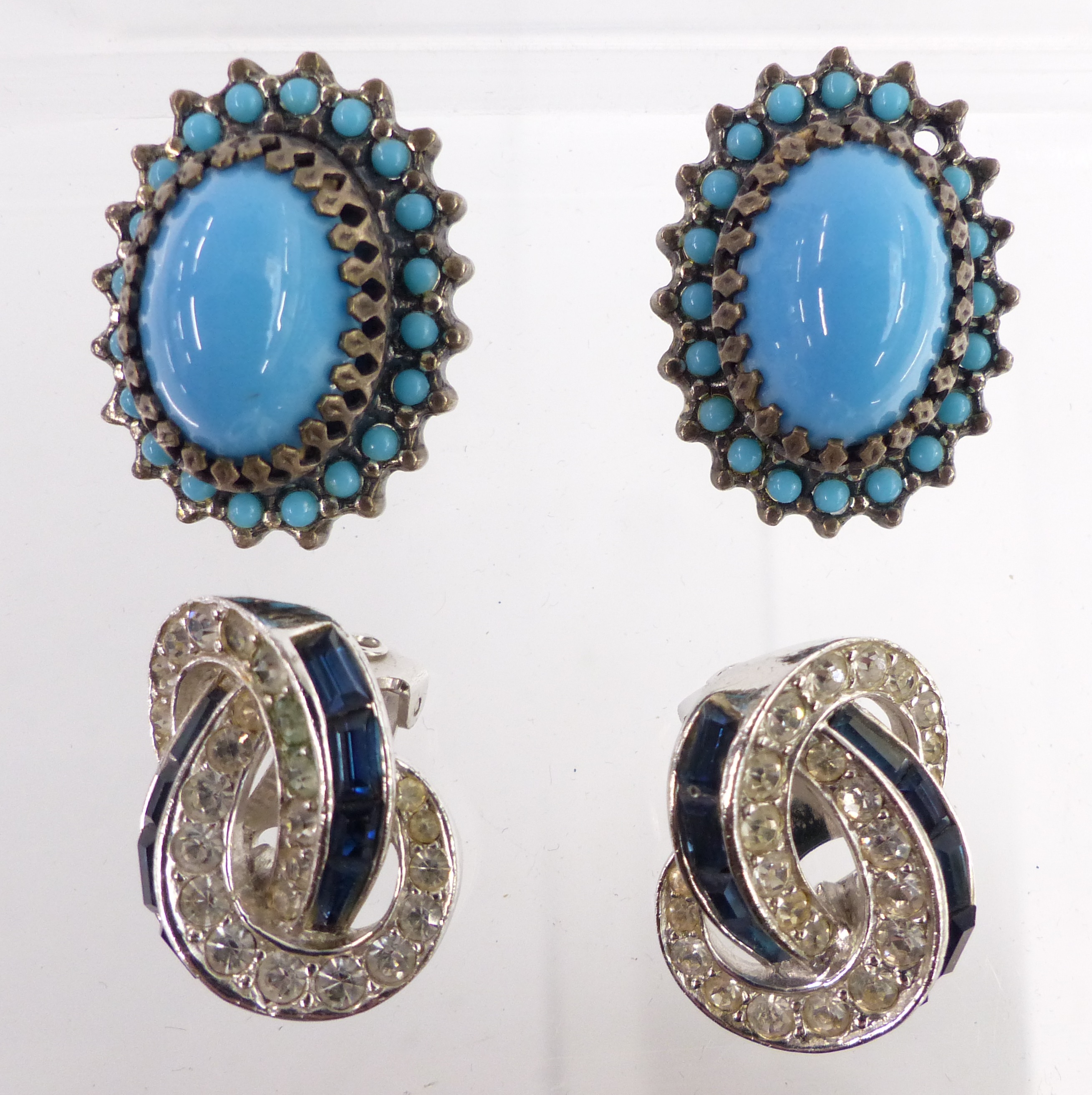 A pair of French silver earrings set with paste, a pair of Boucher earrings and one other pair, - Image 3 of 3