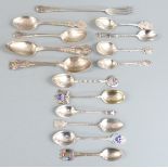 Quantity of hallmarked silver and white metal spoons including enamel collectors examples, weight