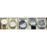 Five various wristwatches comprising Seiko Quartz Chronograph ref. 7T32-6A50, Lorus Quartz