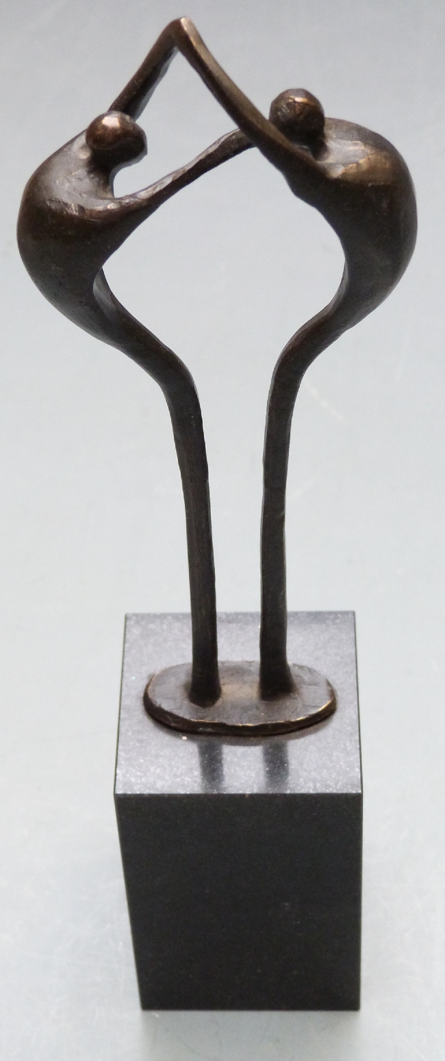 Two Artihove bronzes / bronze sculptures of people linking arms with maker's label to base, one - Image 3 of 5
