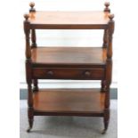 A 19thC mahogany two-tier buffet with single straight drawer, raised on turned supports and