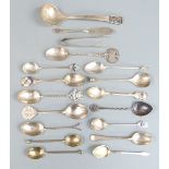 Hallmarked silver cutlery including guilloché enamel decorated examples, continental white metal