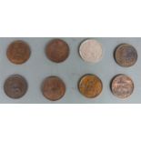 A collection of eight high grade Victorian halfpennies to include 1868 rose brooch example struck in