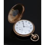 Waltham 9ct gold keyless winding half hunter pocket watch with inset subsidiary seconds dial,