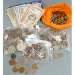 A large collection of world coinage comprising largely of "holiday change" includes over thirty