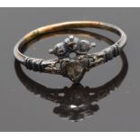 Georgian ring set with a rose cut diamond in a heart shape and further diamonds in a coronet with