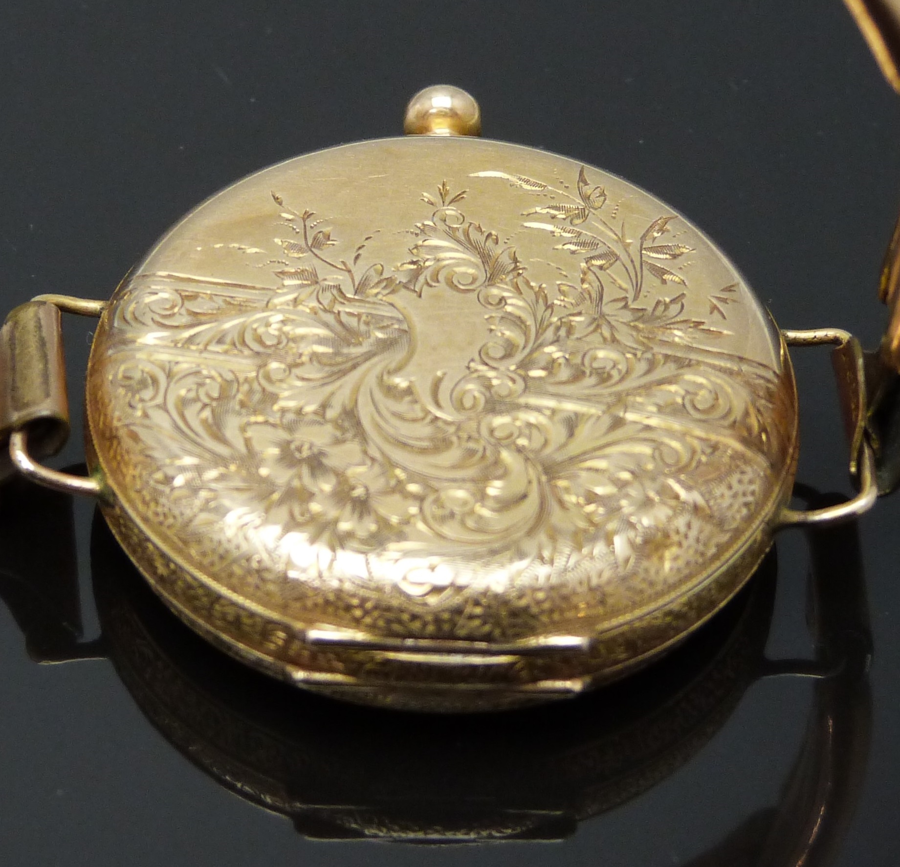 Continental 14ct gold open faced pocket watch converted to a wristwatch with blued hands, black - Image 3 of 4