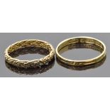 Victorian yellow metal ring of fine woven rope design and a Victorian 9ct gold ring with engraved