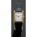 Must de Cartier Tank Vermeil silver gilt ladies wristwatch ref. 500095 with blued hands, black