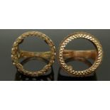 Two 9ct gold coin mount rings, size R & S, 12.00g