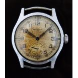 Moeris gentleman's military wristwatch with subsidiary seconds dial, Arabic numerals, silver dial,