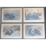 Four land speed record and motor racing prints after Gordon Crosby, each 34 x 39cm