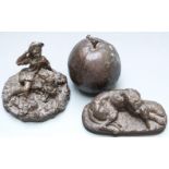 Bronze figure of a dog signed A.Deva, bronze of a girl with dog signed possibly St. Michael and a