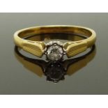 An 18ct gold ring set with a round cut diamond, size K/L, 2.19g