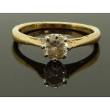 An 18ct gold ring set with a diamond of approximately 0.4ct, 2.54g, size K