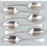Set of six Georgian bottom hallmarked silver table spoons, London 1770 maker John Lampfert, length