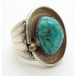 A c1880 native American Navajo ring set with turquoise, size T/U