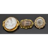 Victorian mourning brooch set with hair,  Victorian brooch set with agate and Victorian pinchbeck