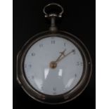 William Chapman of London hallmarked silver pair cased pocket watch with gold hands, black Arabic