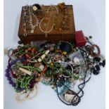 A collection of costume jewellery including vintage beads, vintage watches, hardstone bracelet,
