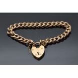 Victorian 9ct rose gold bracelet with engraved links and heart padlock clasp,12.4g