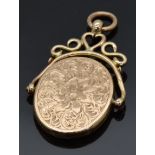 A 9ct rose gold locket with engraved decoration, Birmingham 1917, 3.9g