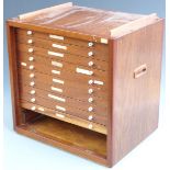 Mahogany eleven drawer collector's cabinet with removable front, W44 x D34 x H44cm.