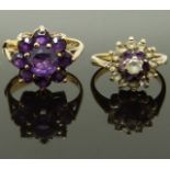 Two 9ct gold rings, one set with amethysts and one set with amethysts and paste, size F/G & I, 5.