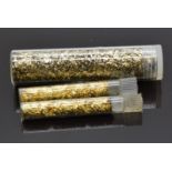 Three containers of gold filings, weight with containers 17.9g