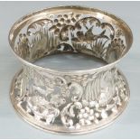 Victorian hallmarked silver potato ring with embossed and pierced decoration of animals and foliage,