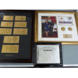 William and Kate commemorative crowns and stamp cover, gold leaf German banknote set and an East