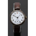 Gentleman's military style silver wristwatch with subsidiary seconds dial, pierced hands, Arabic