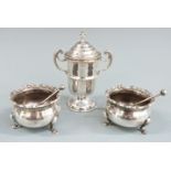 Pair of Walker & Hall hallmarked silver salts raised on three feet, London 1912, together with two