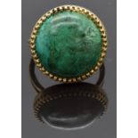 A 9ct gold ring set with azurite