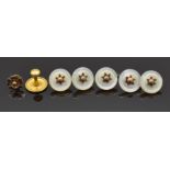 A 9ct gold stud, 9ct gold earring (1.7g) and five mother of pearl buttons