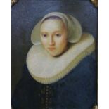 Oil on board of a Tudor noblewoman initialled VSL to left hand side, 24 x 18cm, in heavy gilt frame