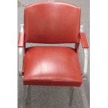 Retro/mid century modern designer red leatherette armchair/barber's chair