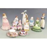 Royal Doulton, Wedgwood & Franklin Mint figures, Dresden China etc, tallest 20cm