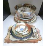 Collection of Royal Doulton Dickens Seriesware plates, pedestal bowl etc, largest diameter 26cm